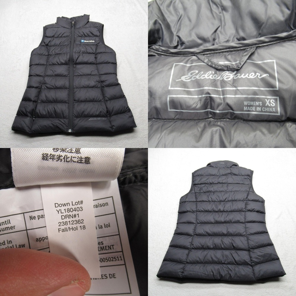 Eddie Bauer Down Vest Womens XS Black 650 Fill Full Zip Quilted Puffer Warm LOGO